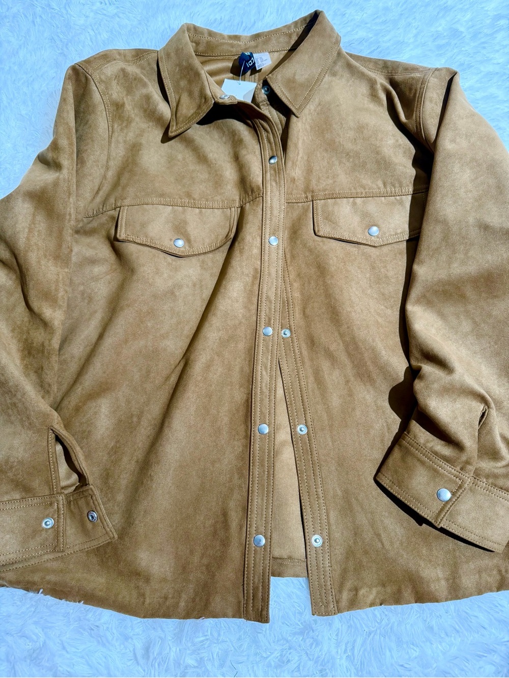 NWT H&M XXL Brown Suede Like Snap Front Jacket Button Down Winter Fall Long